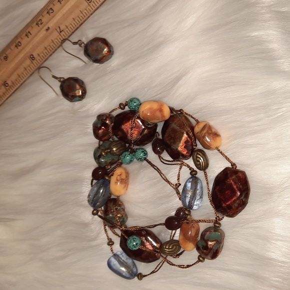 Boho bead xtra long necklace and matching earrings GUC - Picture 2 of 13